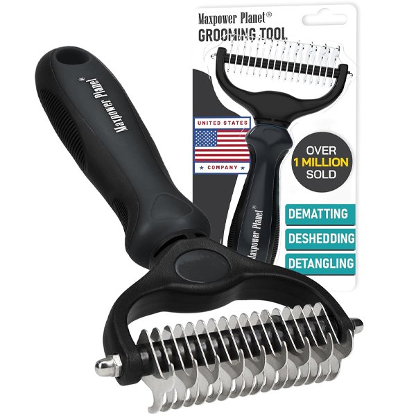 Maxpower Planet double sided grooming brush for cat shedding and undercoat dematting rake