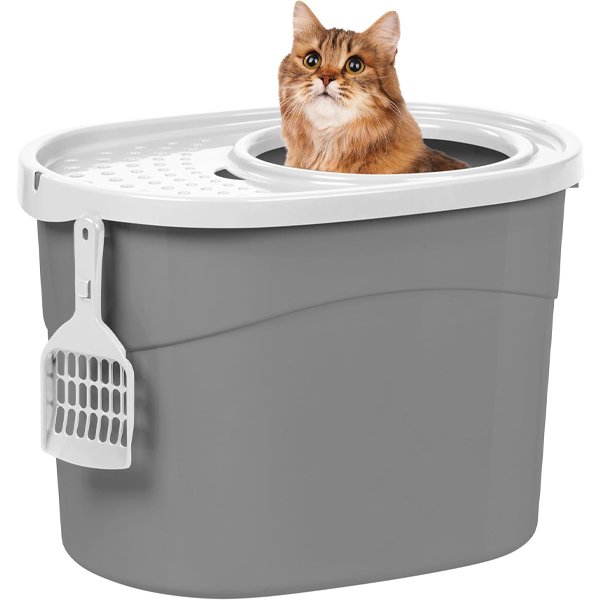IRIS USA large open-top cat litter box with scatter shield