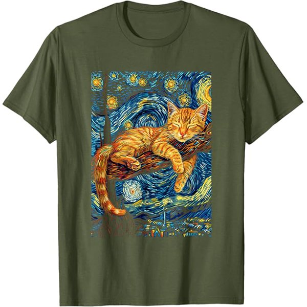 Funny Van Gogh style starry night cat art graphic T-shirt – Best Cat Apparel