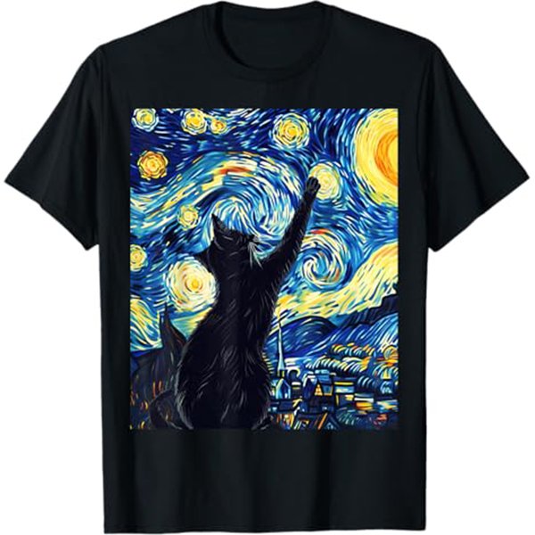Van Gogh style starry night cute cat art T-shirt for cat lovers – Best Cat Apparel