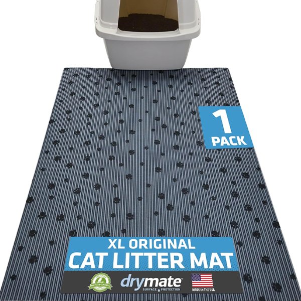 Drymate XL Original Cat Litter Mat, grey stripe, absorbs mess, urine-proof, soft on paws.