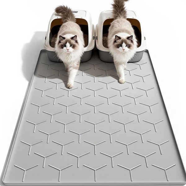 Garoopion Cat Litter Box Mat, large 40" x 28", waterproof silicone, traps litter.