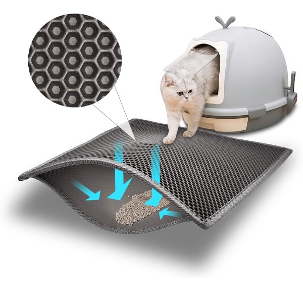 Pieviev Cat Litter Mat, double-layer waterproof, 30x24 inch, soft on kitty paws.