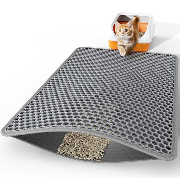 Powools jumbo cat litter mat 46x35 double-layer urine-proof non-slip litter trapping mat grey